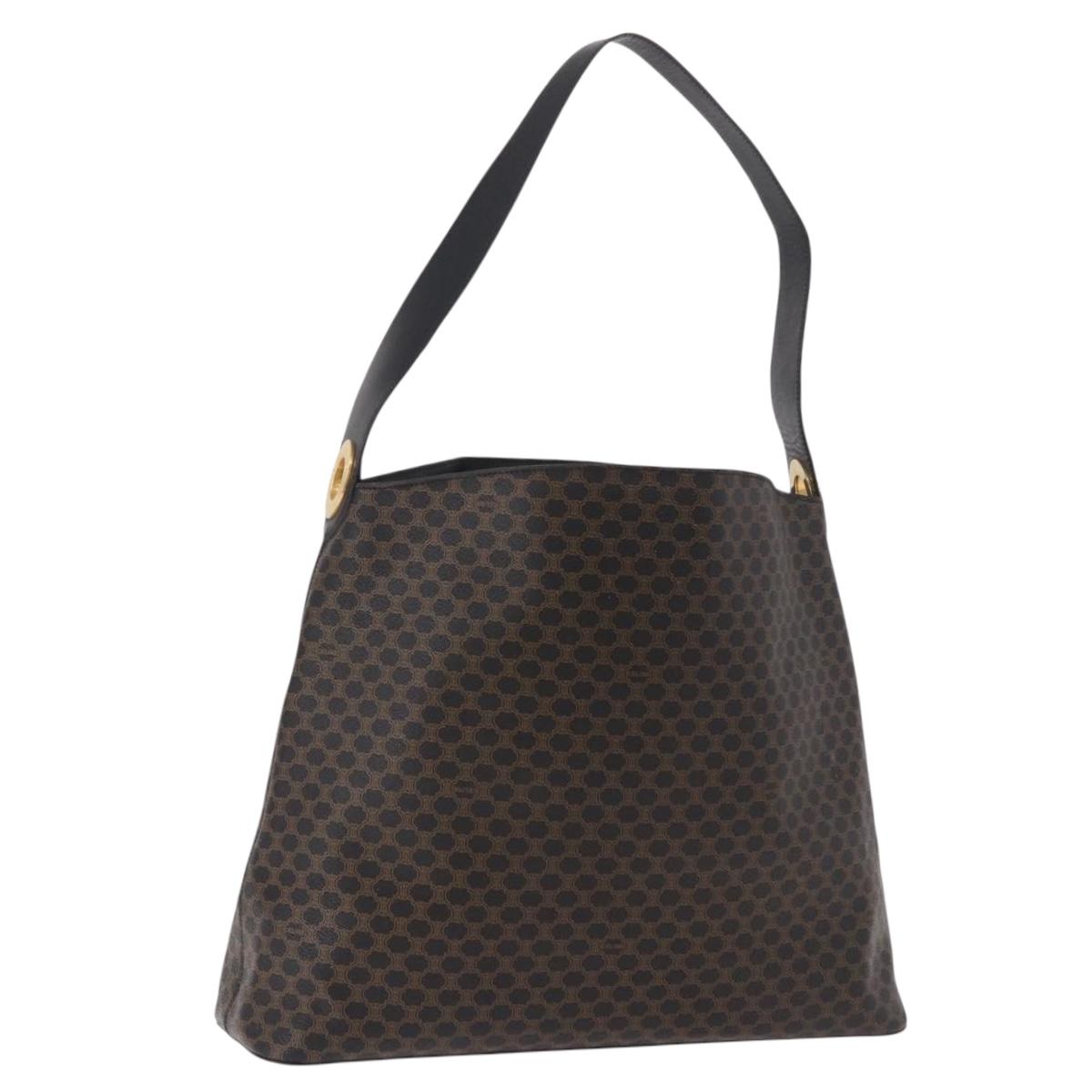 CELINE Macadam Canvas Circle Shoulder Bag PVC Leather Black Gold Auth 183048V