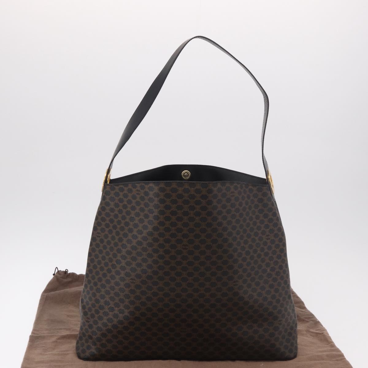 CELINE Macadam Canvas Circle Shoulder Bag PVC Leather Black Gold Auth 183048V