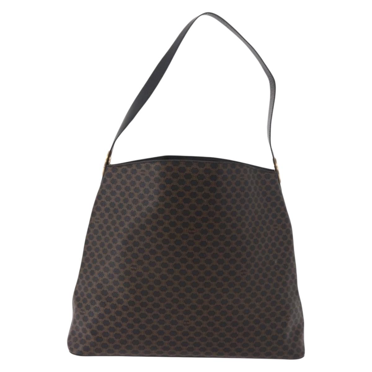 CELINE Macadam Canvas Circle Shoulder Bag PVC Leather Black Gold Auth 183048V