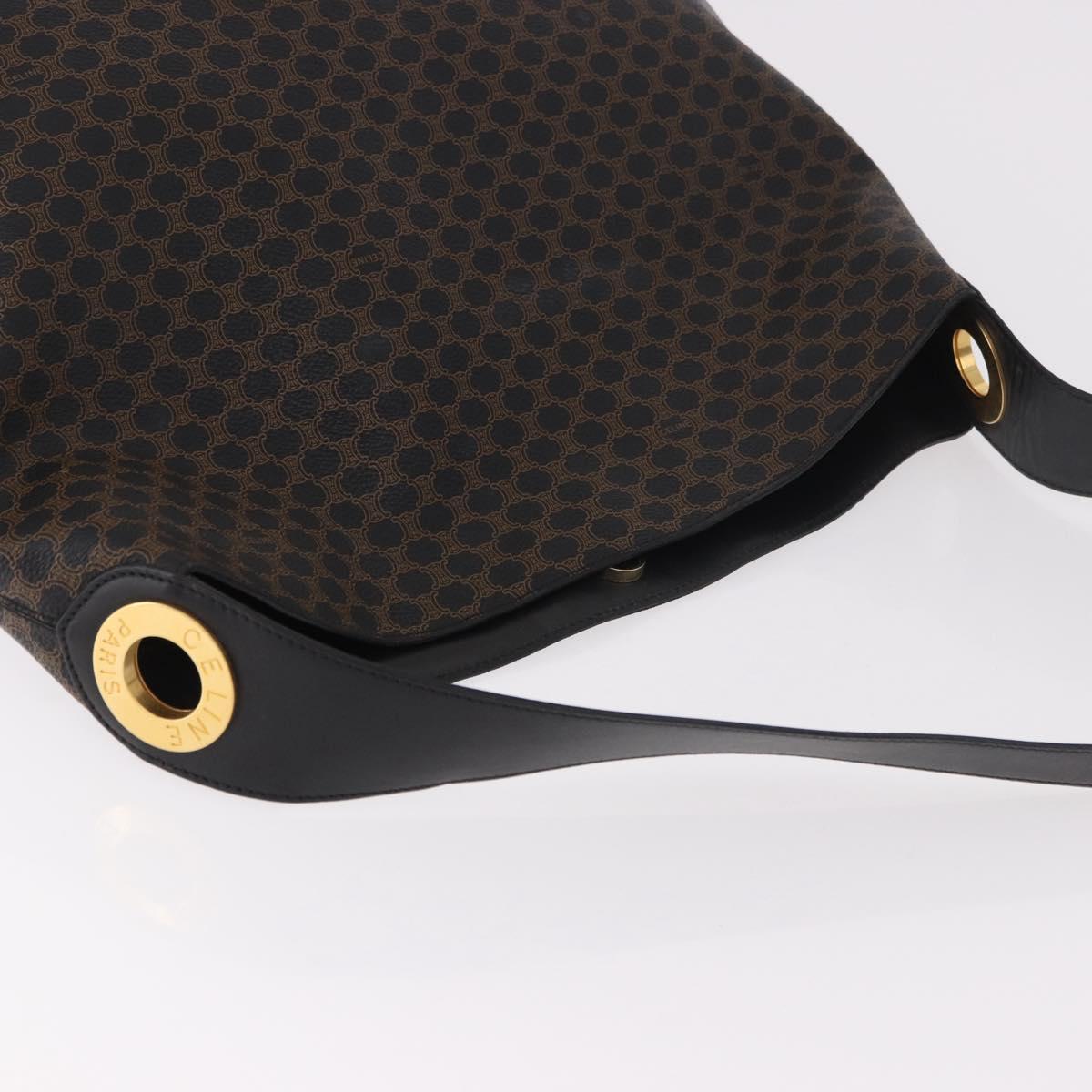CELINE Macadam Canvas Circle Shoulder Bag PVC Leather Black Gold Auth 183048V