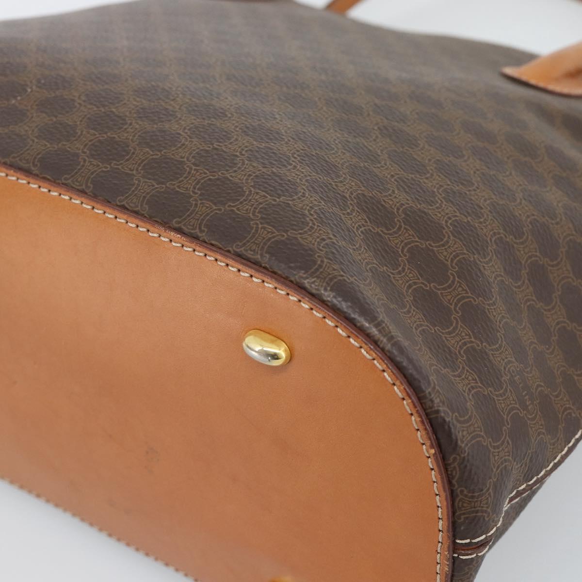CELINE Macadam Canvas Hand Bag PVC Leather 2way Brown Gold Auth 183049