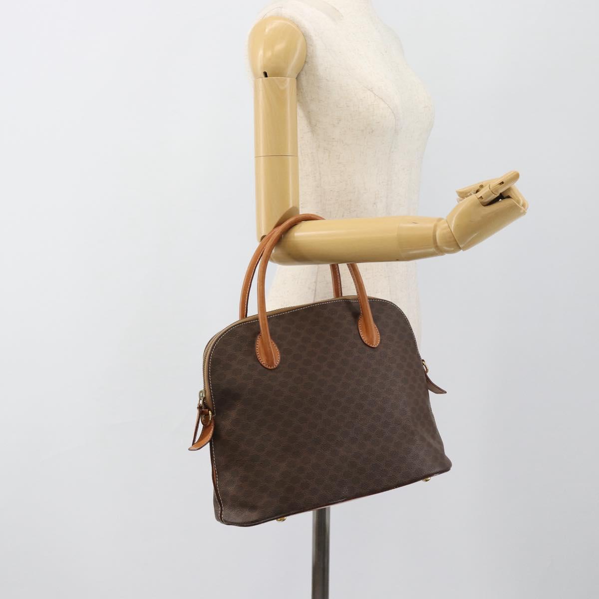 CELINE Macadam Canvas Hand Bag PVC Leather 2way Brown Gold Auth 183049