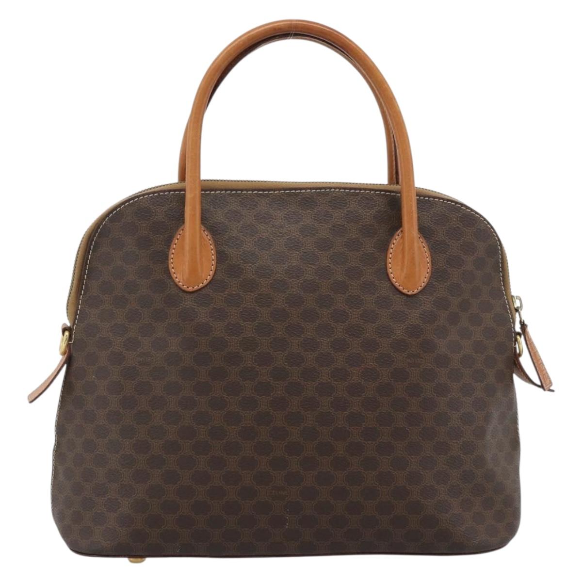 CELINE Macadam Canvas Hand Bag PVC Leather 2way Brown Gold Auth 183049