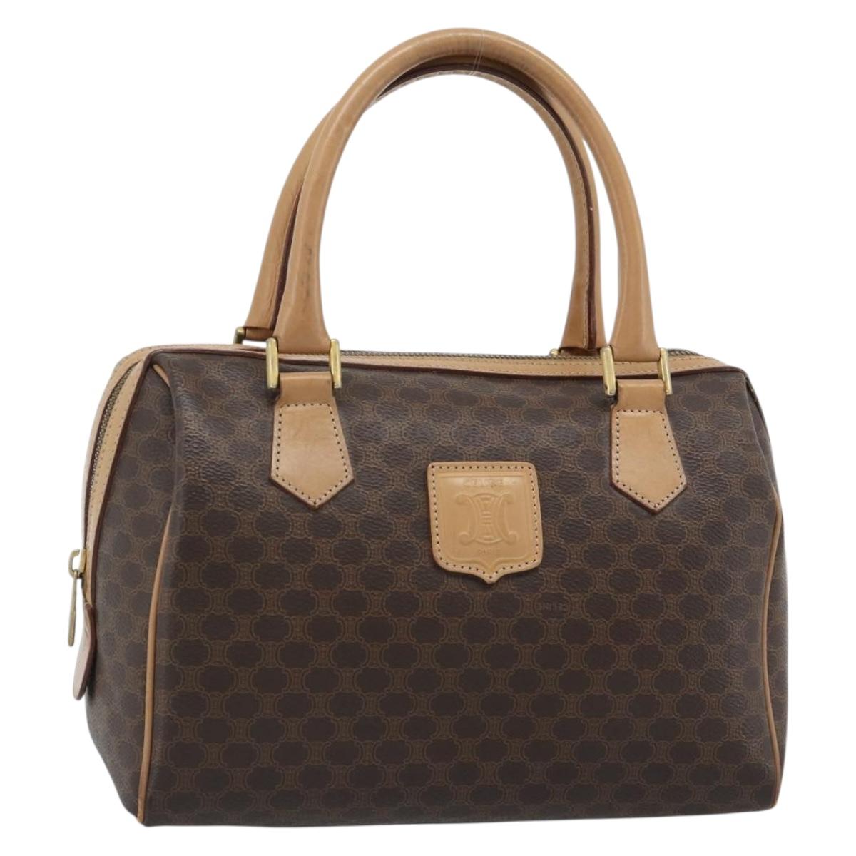 CELINE Macadam Canvas Boston Bag PVC Leather Brown Gold Auth 183050