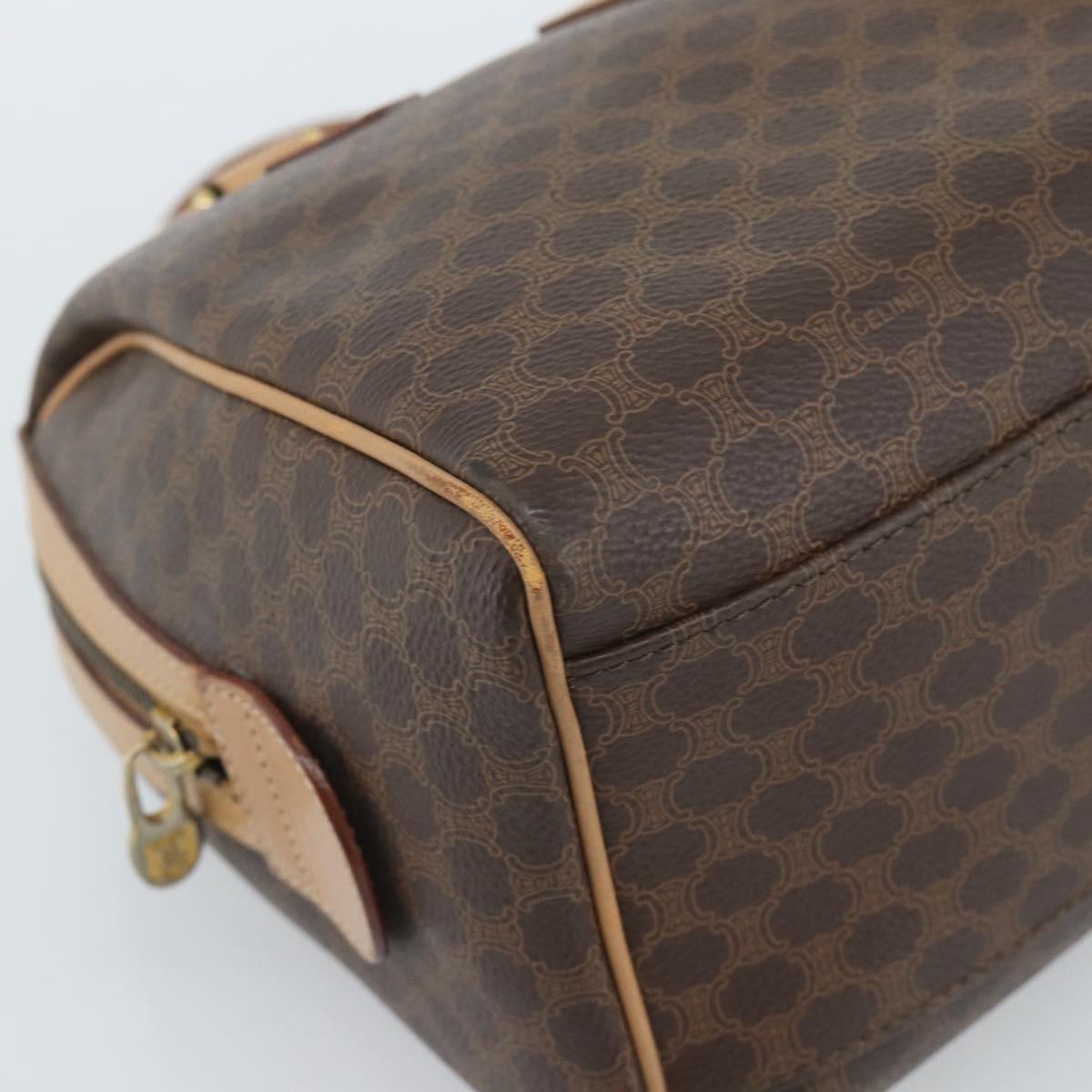 CELINE Macadam Canvas Boston Bag PVC Leather Brown Gold Auth 183050