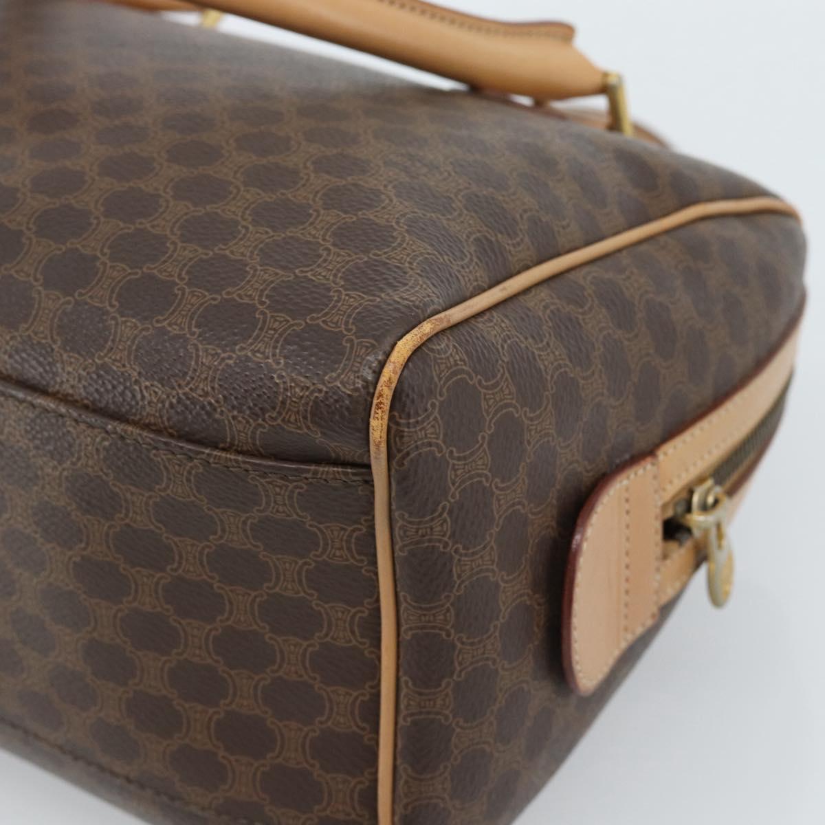 CELINE Macadam Canvas Boston Bag PVC Leather Brown Gold Auth 183050