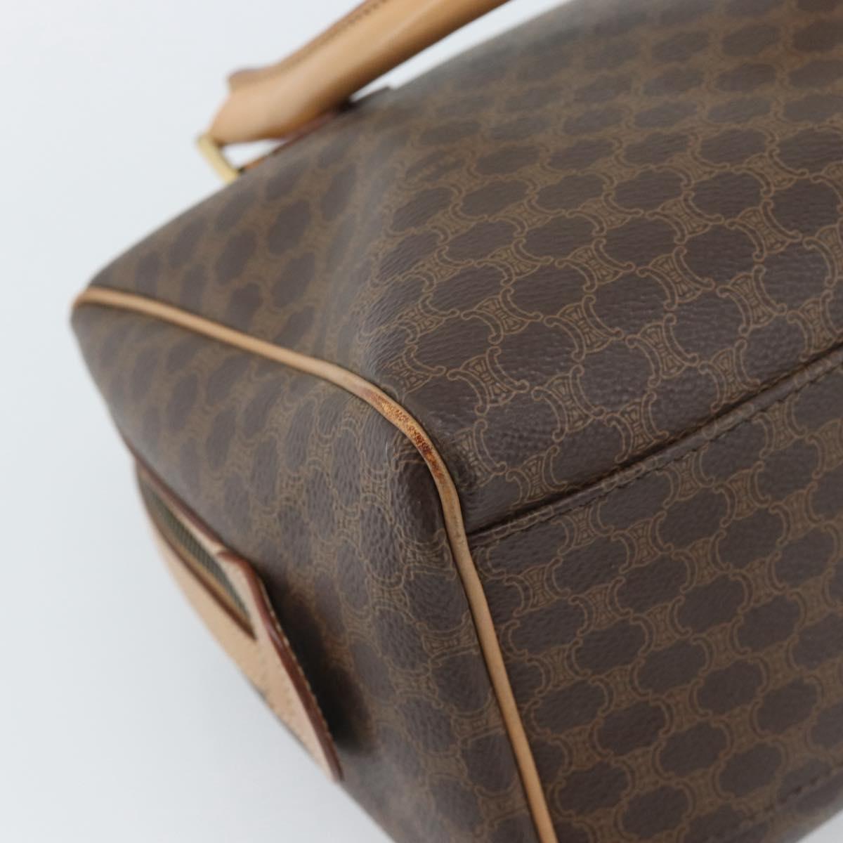 CELINE Macadam Canvas Boston Bag PVC Leather Brown Gold Auth 183050