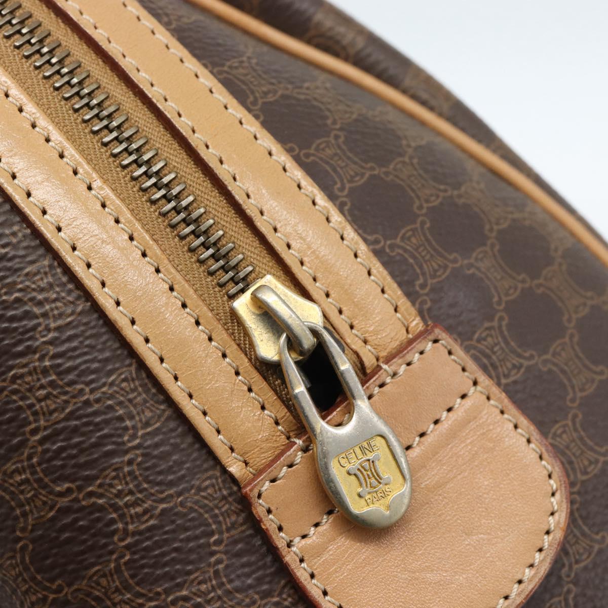 CELINE Macadam Canvas Boston Bag PVC Leather Brown Gold Auth 183050