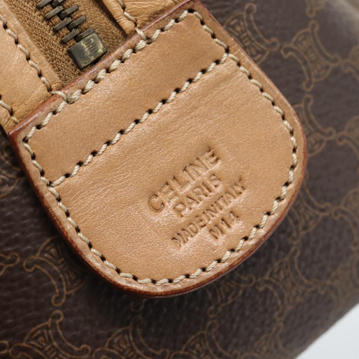 CELINE Macadam Canvas Boston Bag PVC Leather Brown Gold Auth 183050