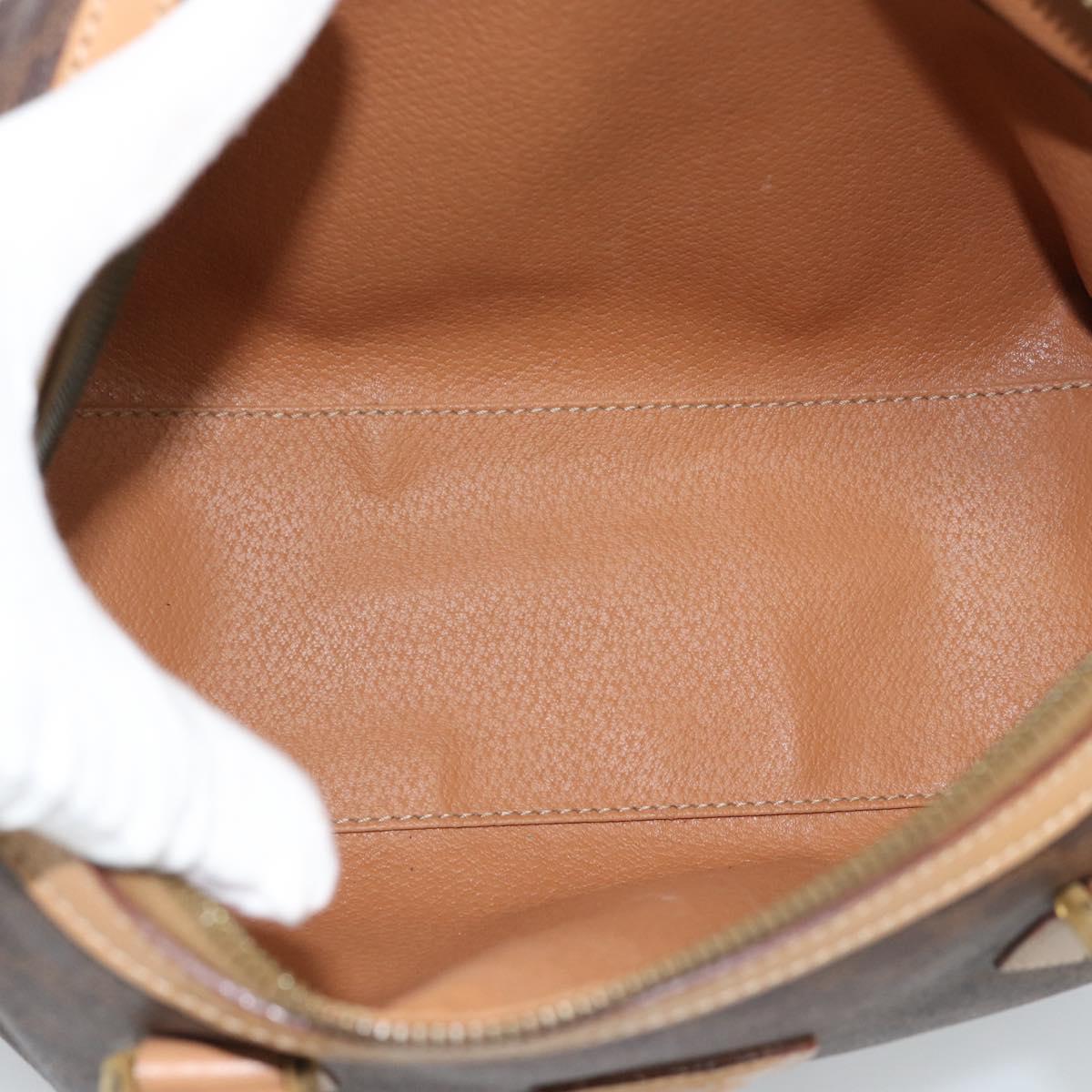 CELINE Macadam Canvas Boston Bag PVC Leather Brown Gold Auth 183050