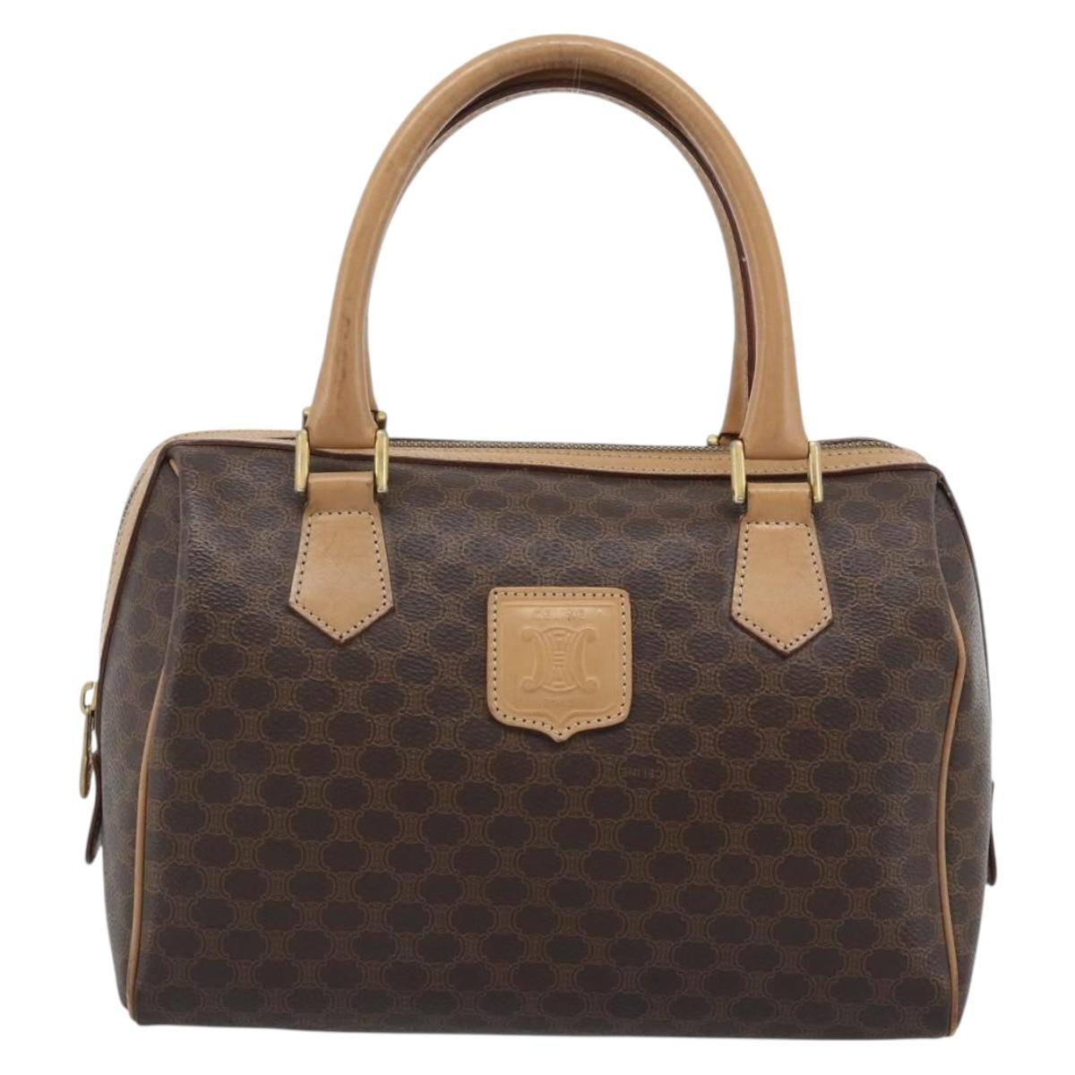 CELINE Macadam Canvas Boston Bag PVC Leather Brown Gold Auth 183050