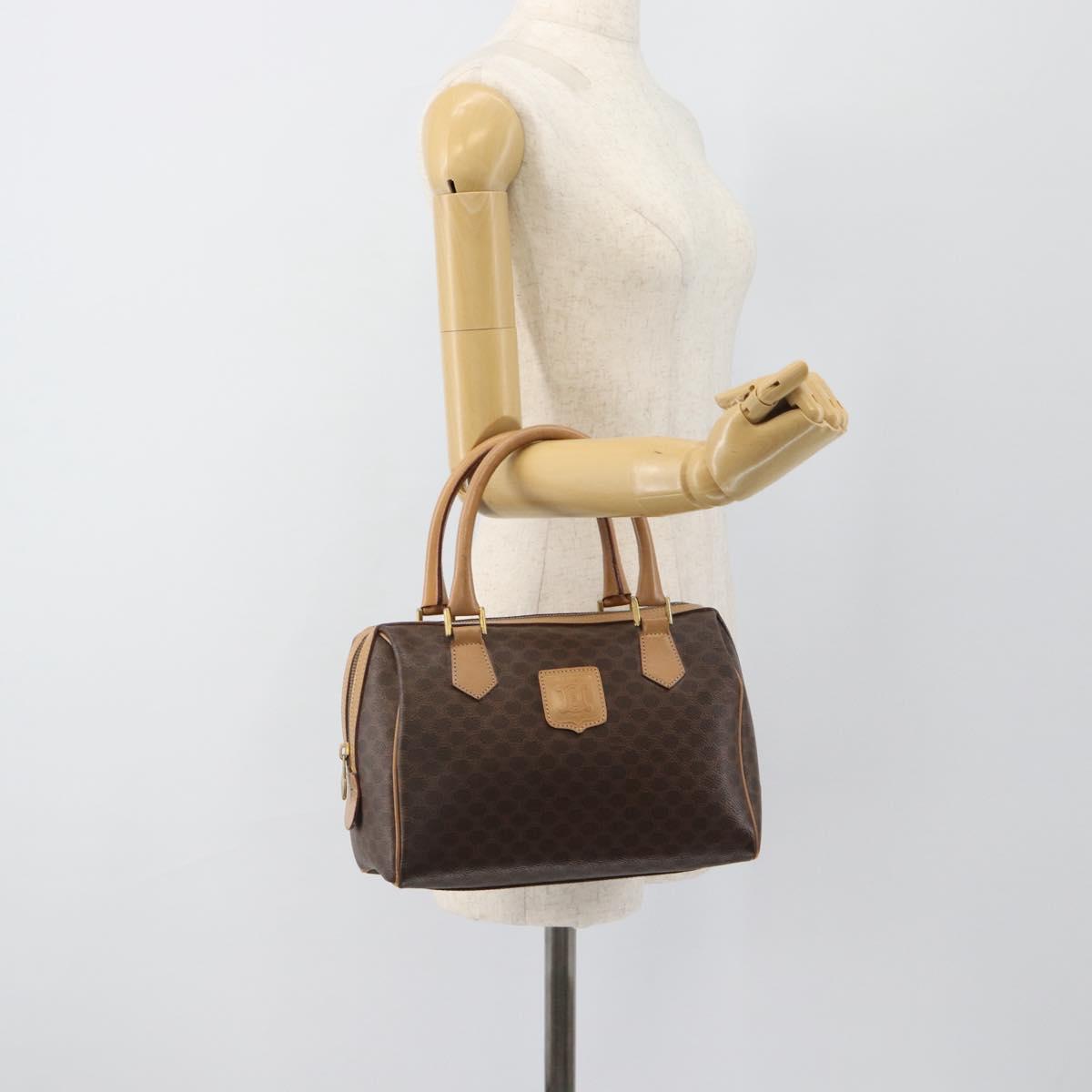 CELINE Macadam Canvas Boston Bag PVC Leather Brown Gold Auth 183050
