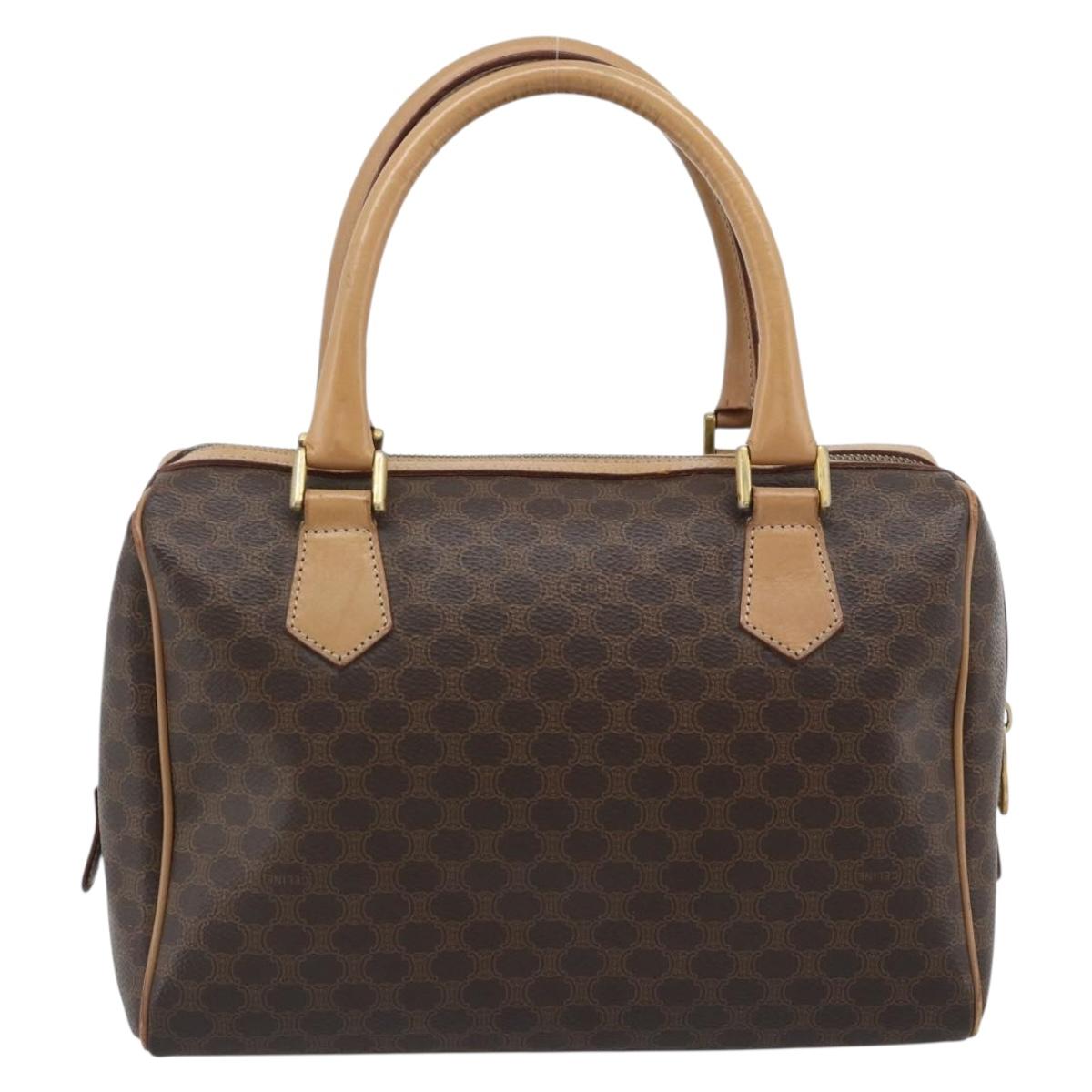CELINE Macadam Canvas Boston Bag PVC Leather Brown Gold Auth 183050