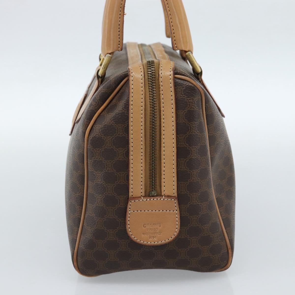 CELINE Macadam Canvas Boston Bag PVC Leather Brown Gold Auth 183050