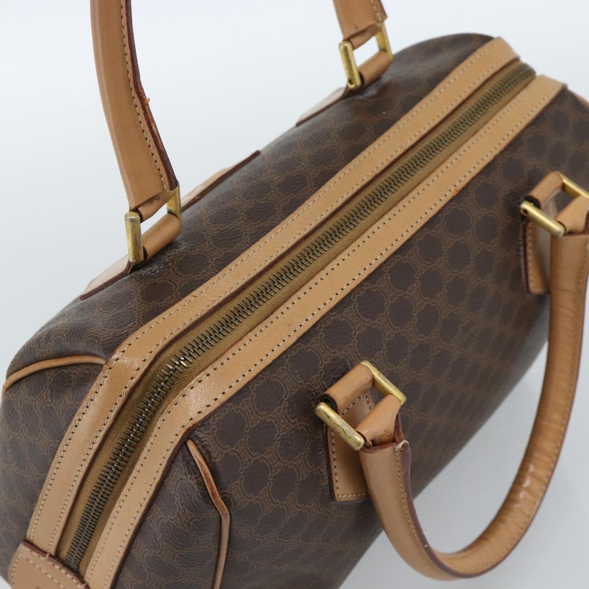 CELINE Macadam Canvas Boston Bag PVC Leather Brown Gold Auth 183050
