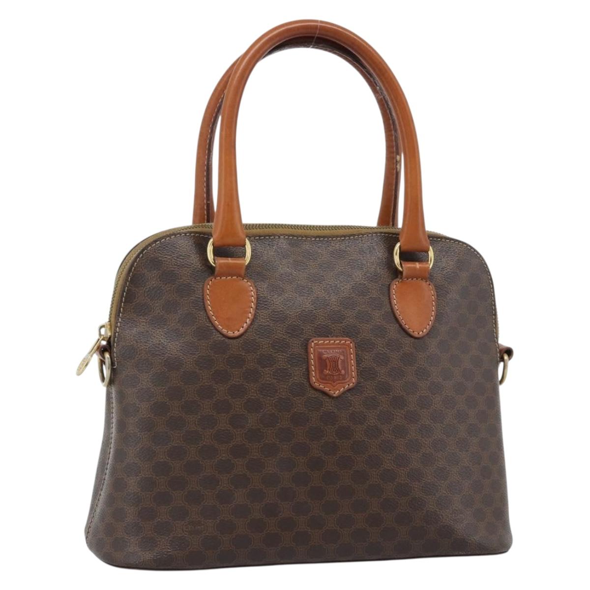 CELINE Macadam Canvas Hand Bag PVC Leather 2way Brown Gold Auth 183051