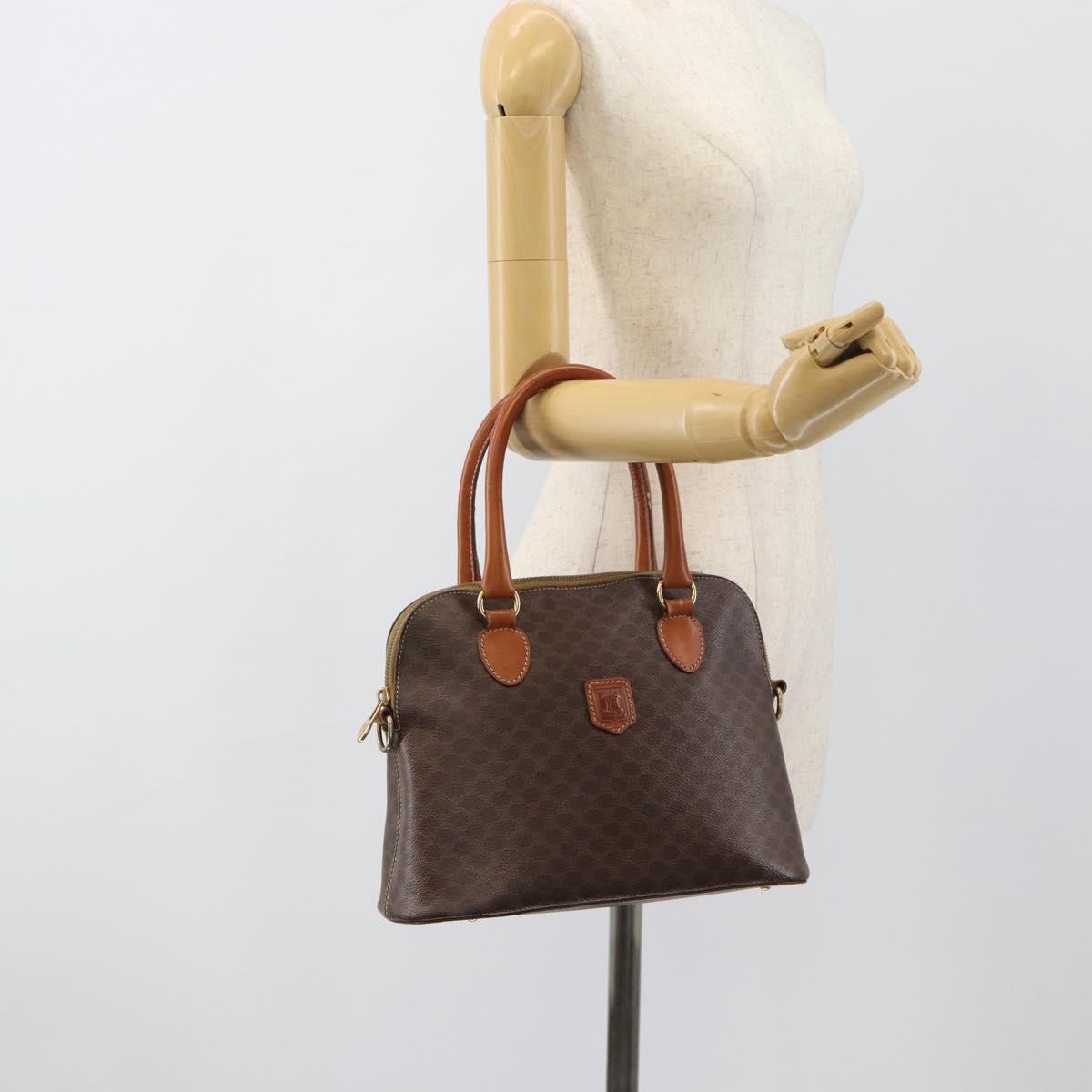 CELINE Macadam Canvas Hand Bag PVC Leather 2way Brown Gold Auth 183051