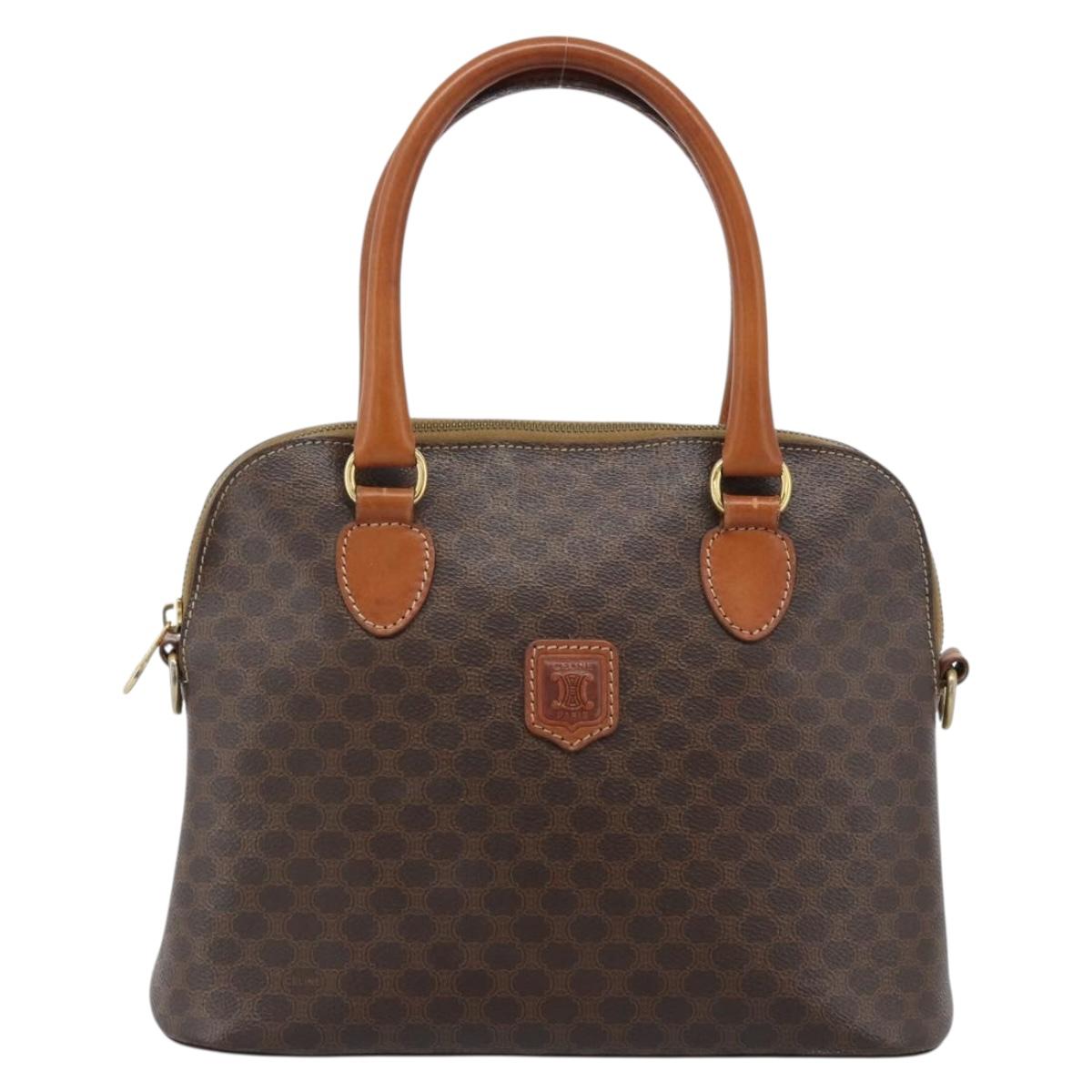CELINE Macadam Canvas Hand Bag PVC Leather 2way Brown Gold Auth 183051