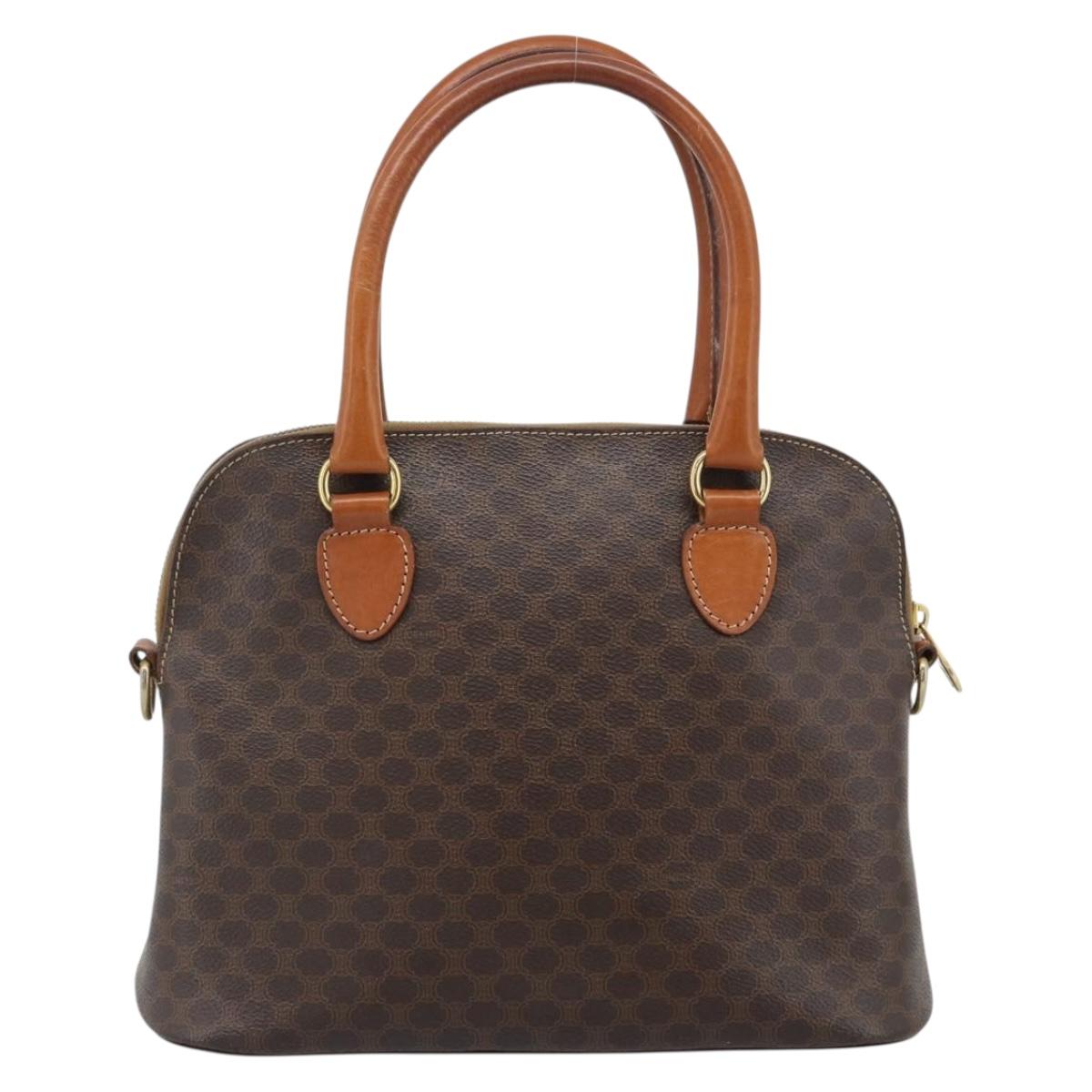 CELINE Macadam Canvas Hand Bag PVC Leather 2way Brown Gold Auth 183051