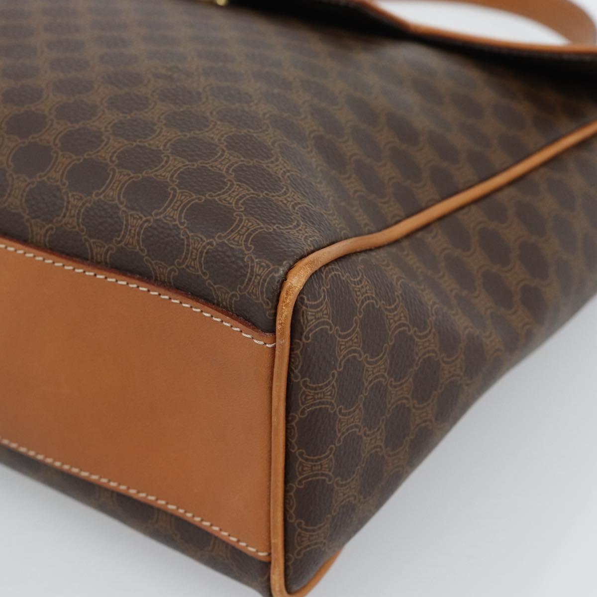 CELINE Macadam Canvas Hand Bag PVC Leather Brown Gold Auth 183052V