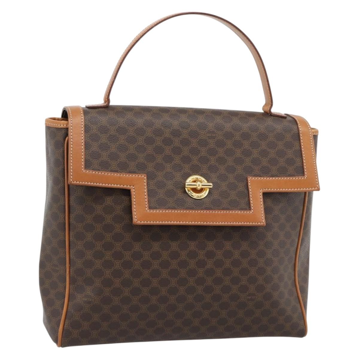 CELINE Macadam Canvas Hand Bag PVC Leather Brown Gold Auth 183052V