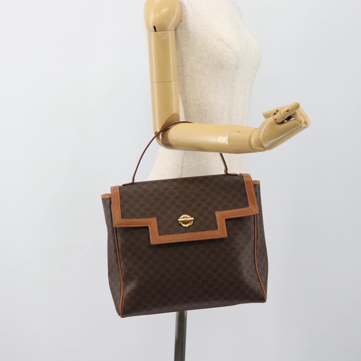CELINE Macadam Canvas Hand Bag PVC Leather Brown Gold Auth 183052V