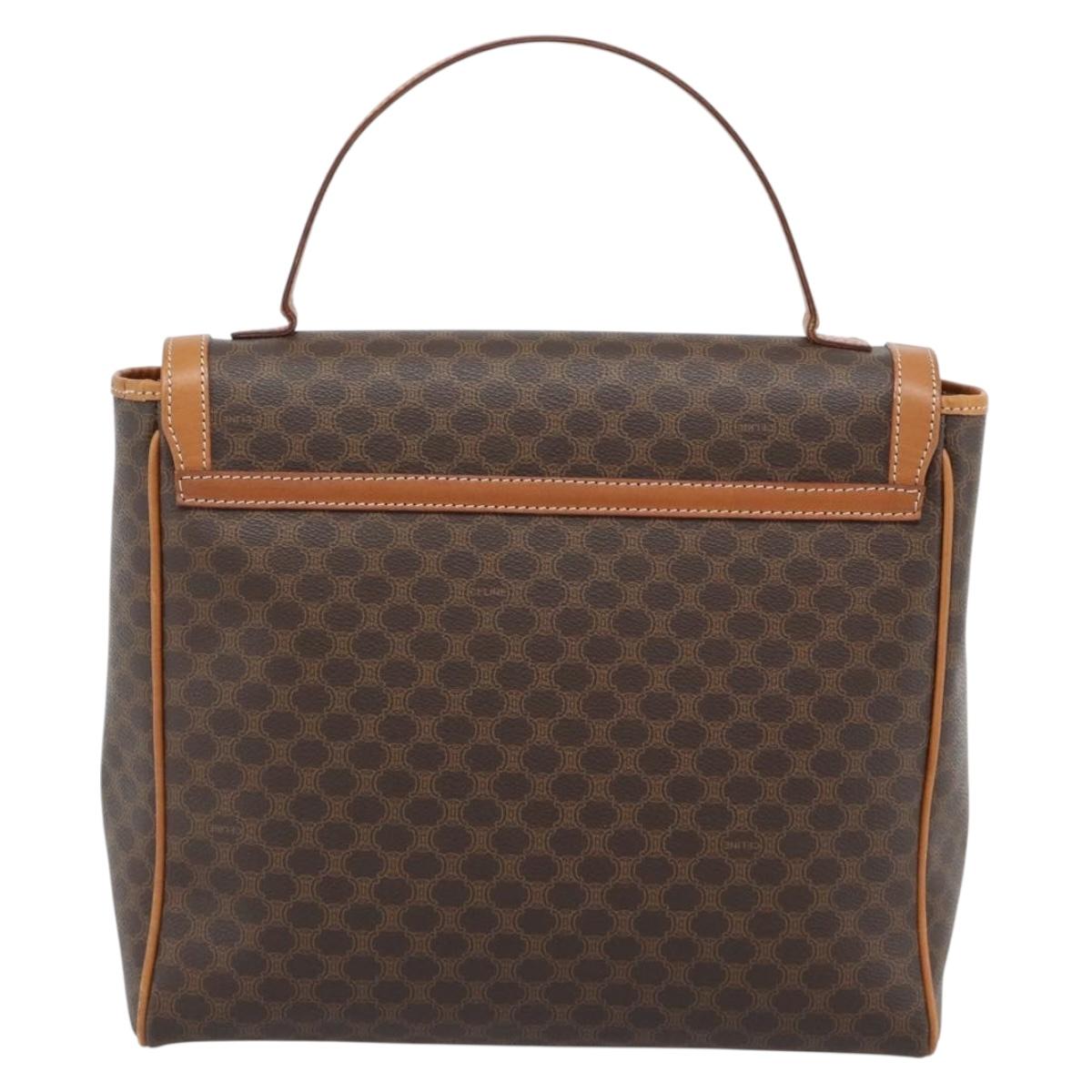 CELINE Macadam Canvas Hand Bag PVC Leather Brown Gold Auth 183052V