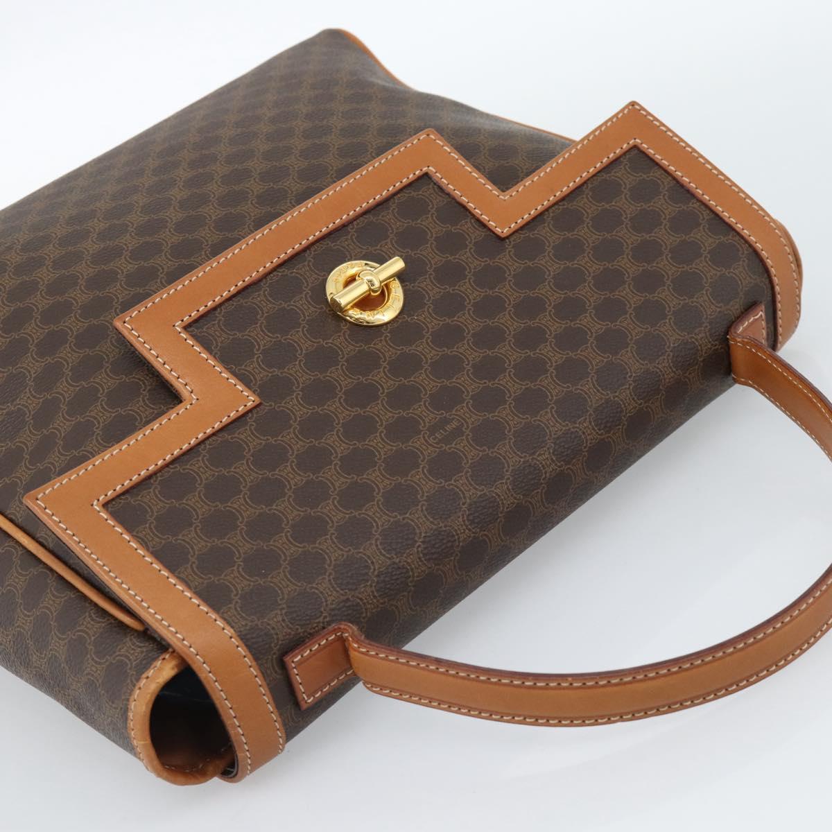 CELINE Macadam Canvas Hand Bag PVC Leather Brown Gold Auth 183052V