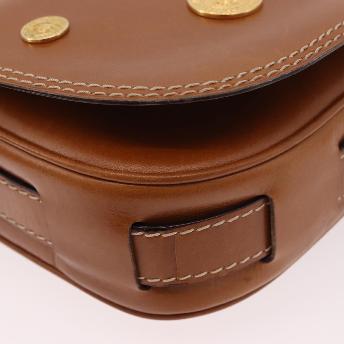CELINE Medal Shoulder Bag Leather Brown Gold Auth 183053A