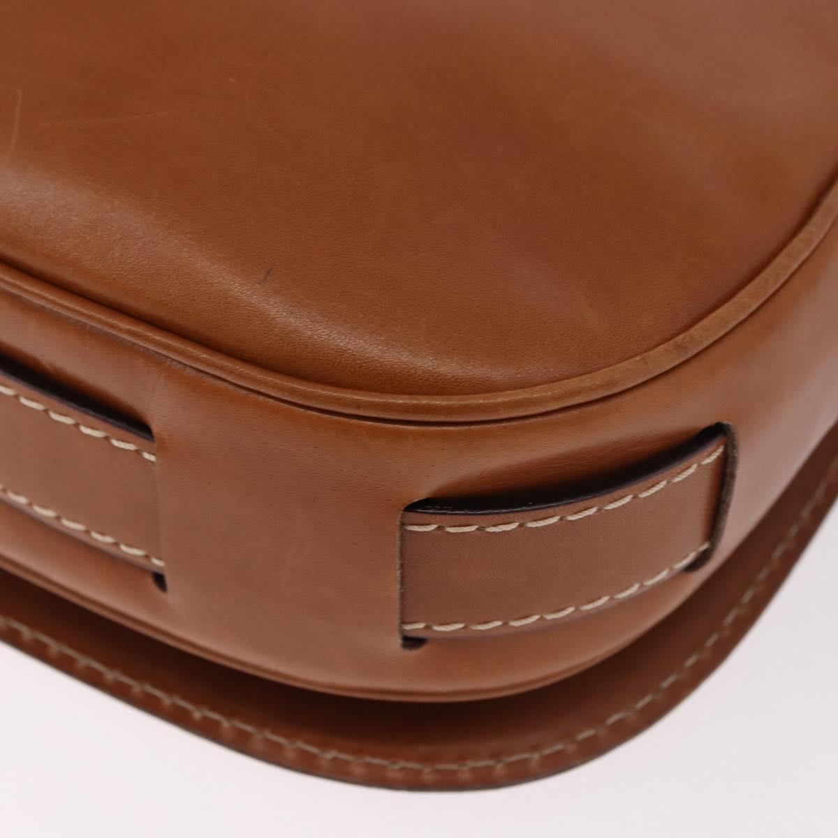 CELINE Medal Shoulder Bag Leather Brown Gold Auth 183053A