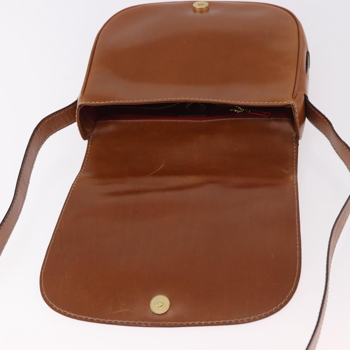 CELINE Medal Shoulder Bag Leather Brown Gold Auth 183053A