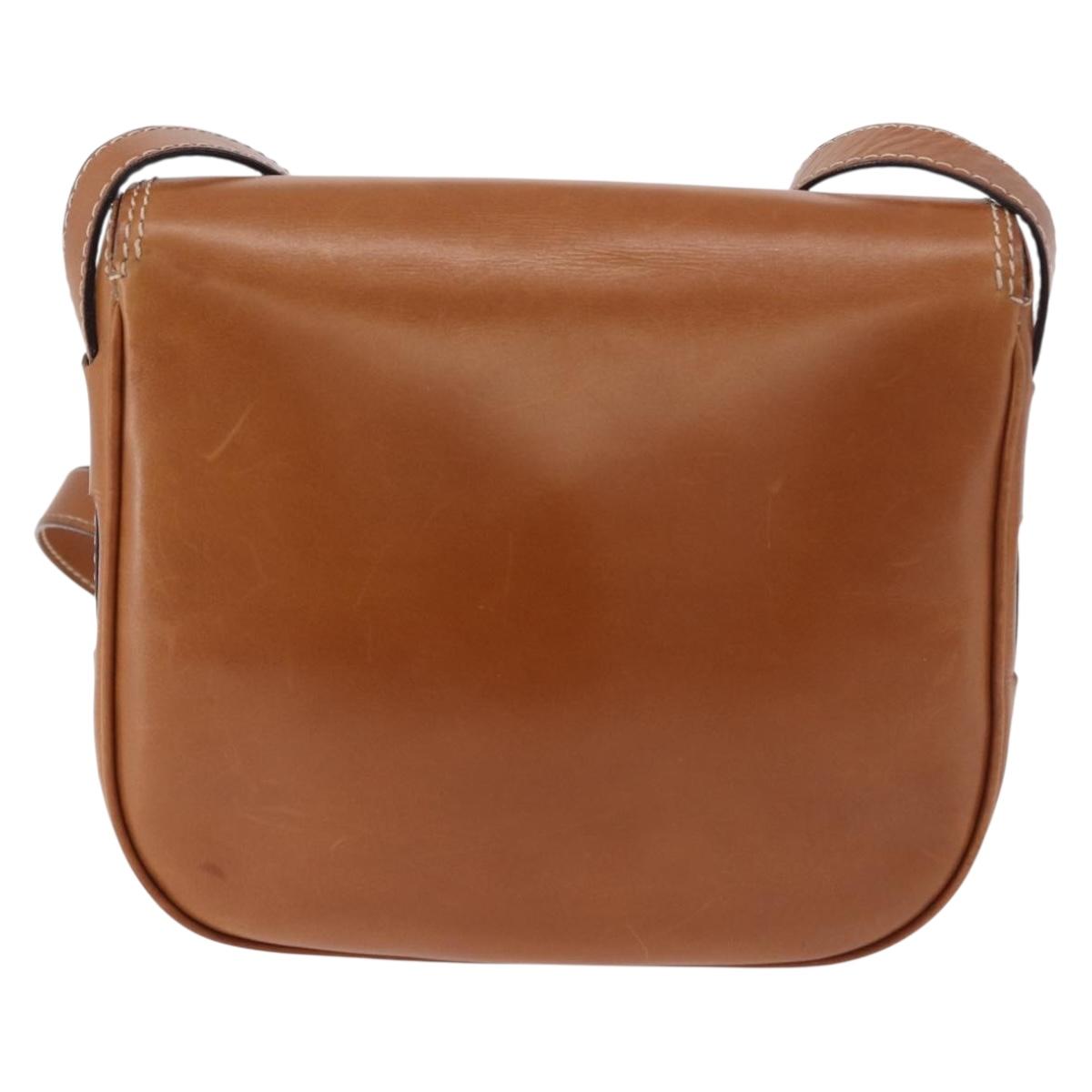 CELINE Medal Shoulder Bag Leather Brown Gold Auth 183053A