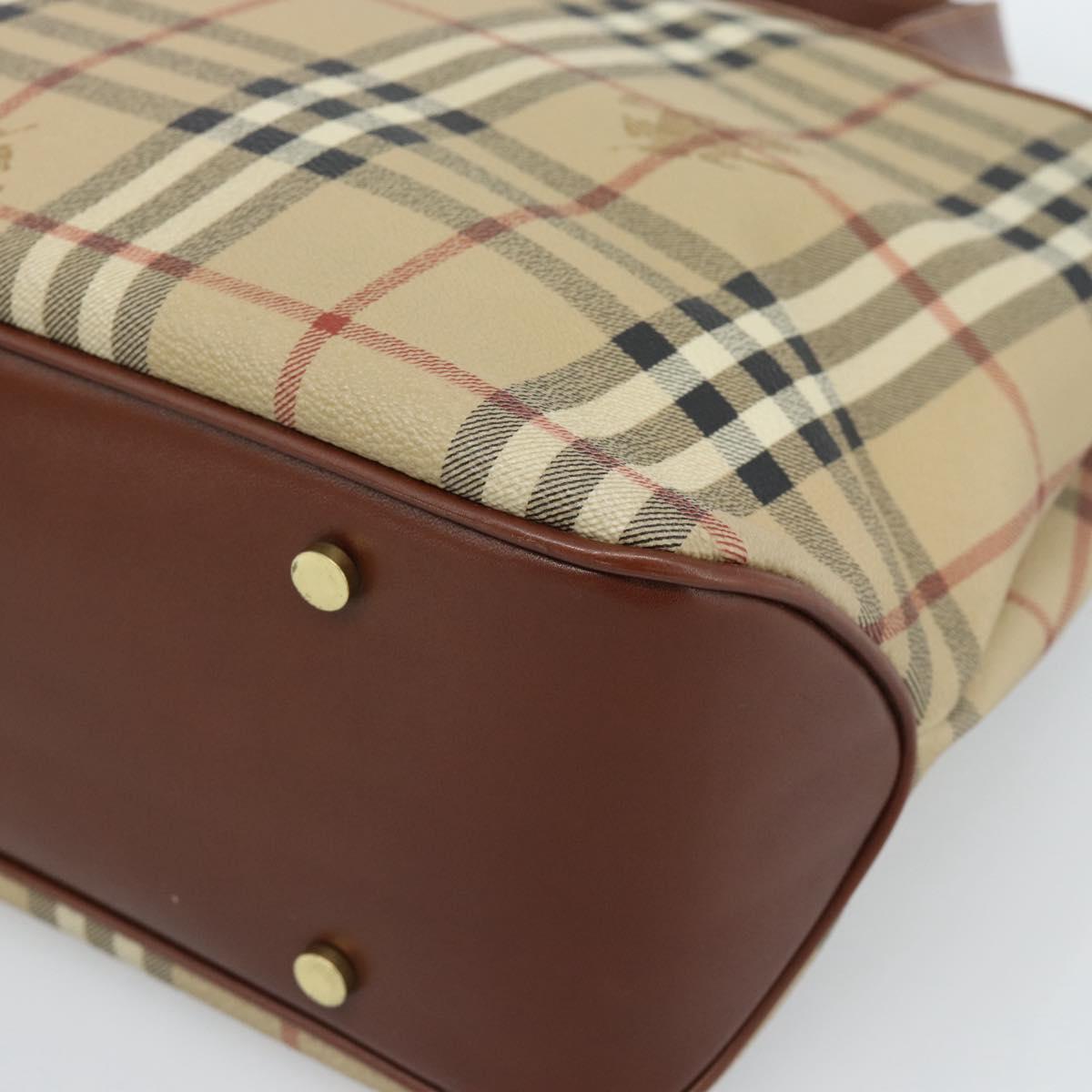 BURBERRY Nova Check Hand Bag PVC Beige Gold Auth 183055V