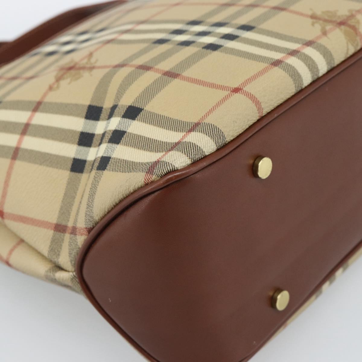 BURBERRY Nova Check Hand Bag PVC Beige Gold Auth 183055V