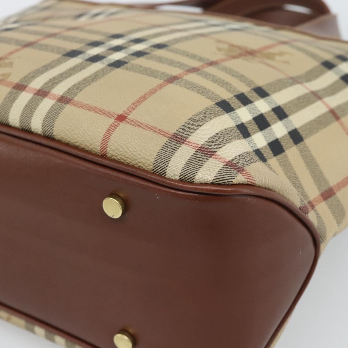 BURBERRY Nova Check Hand Bag PVC Beige Gold Auth 183055V