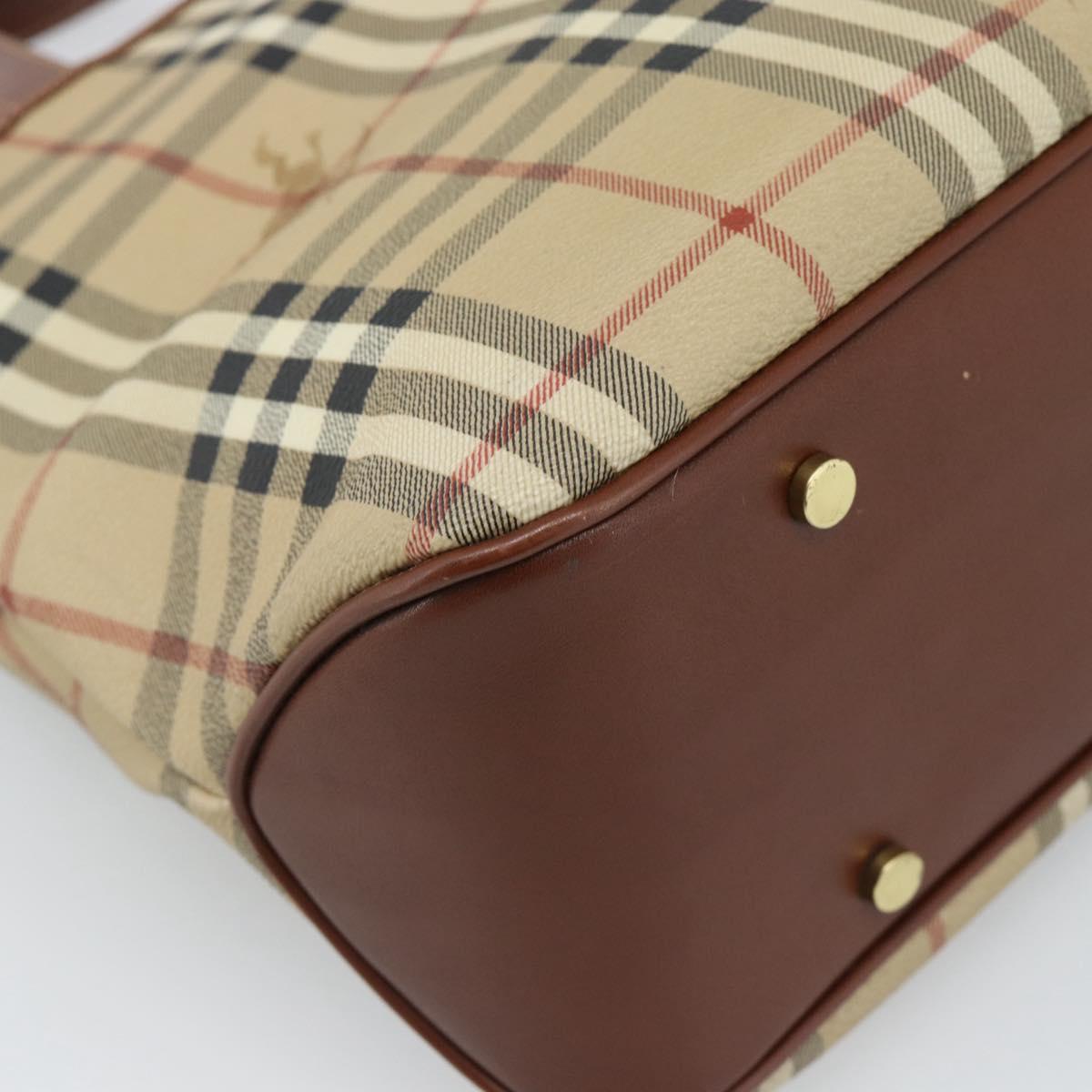 BURBERRY Nova Check Hand Bag PVC Beige Gold Auth 183055V