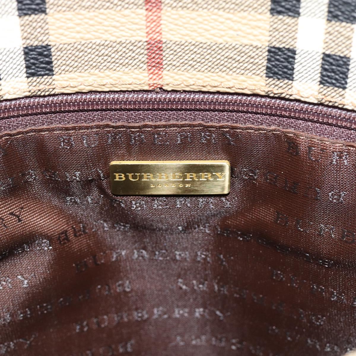 BURBERRY Nova Check Hand Bag PVC Beige Gold Auth 183055V