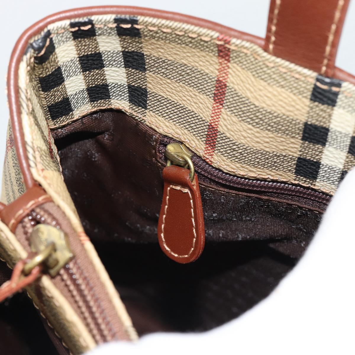 BURBERRY Nova Check Hand Bag PVC Beige Gold Auth 183055V
