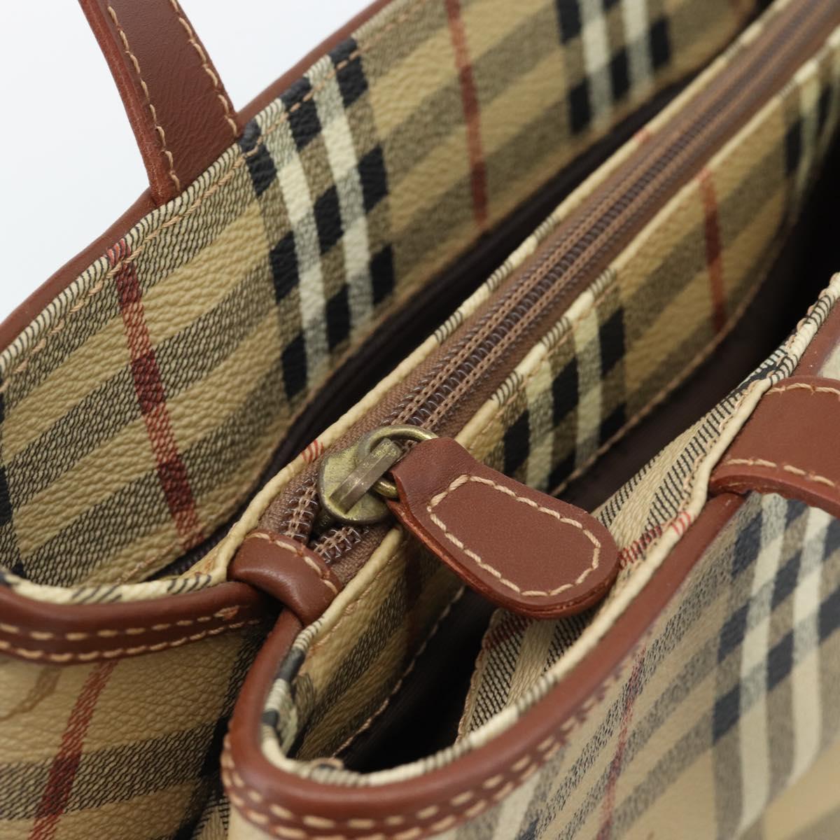 BURBERRY Nova Check Hand Bag PVC Beige Gold Auth 183055V