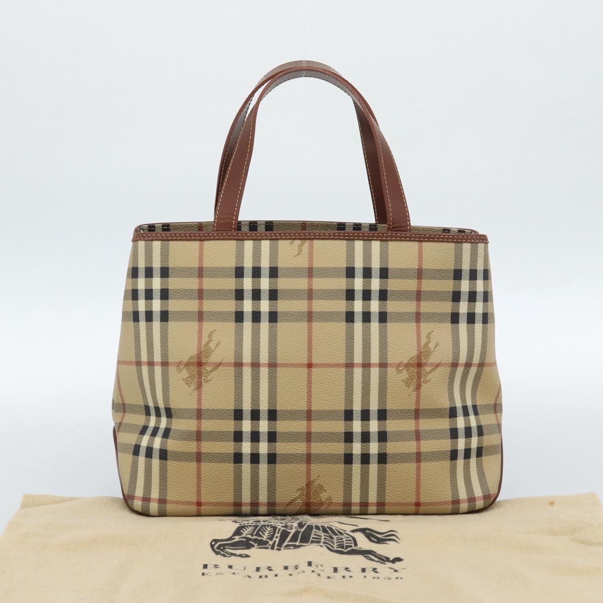 BURBERRY Nova Check Hand Bag PVC Beige Gold Auth 183055V