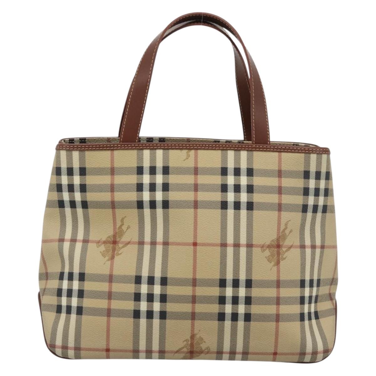 BURBERRY Nova Check Hand Bag PVC Beige Gold Auth 183055V