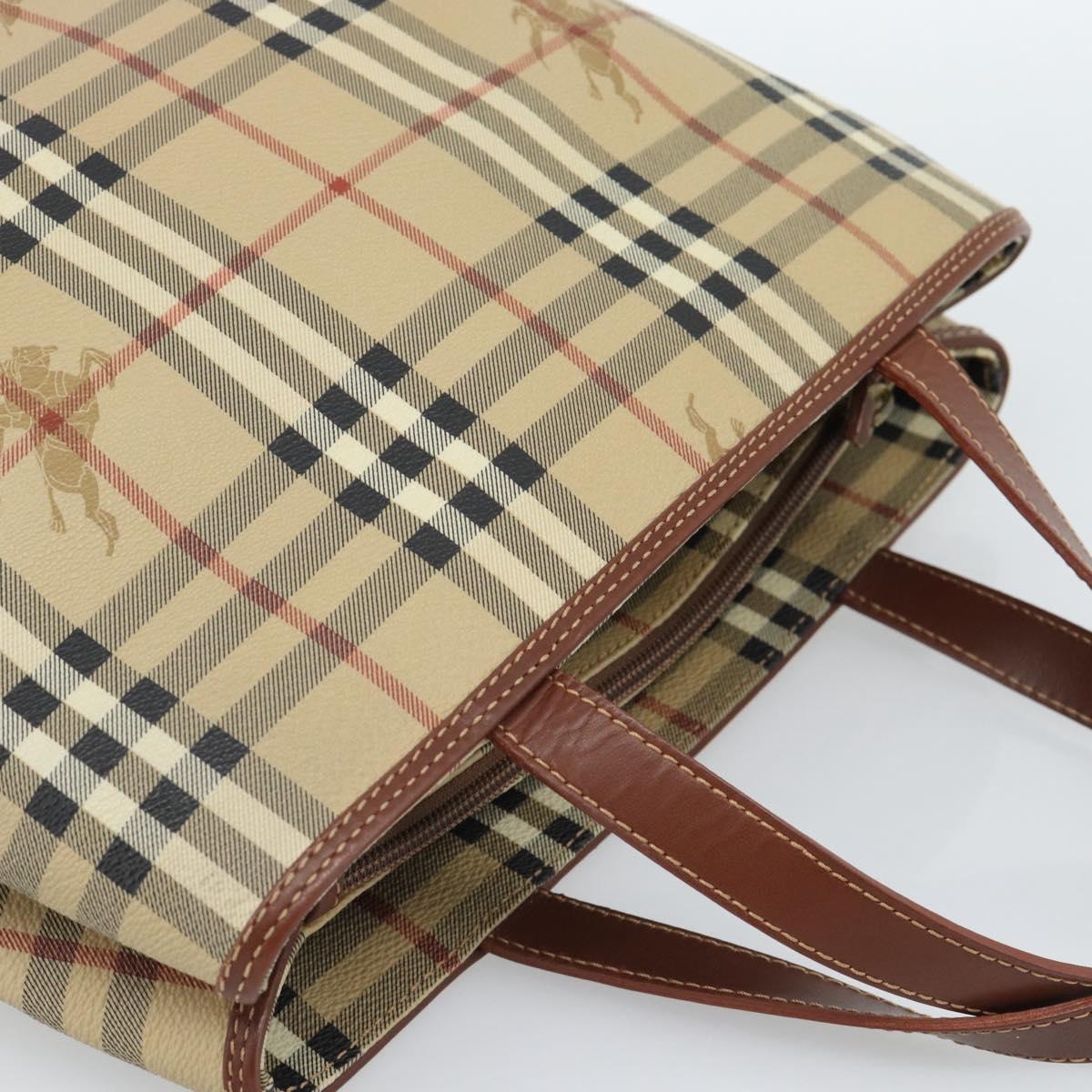 BURBERRY Nova Check Hand Bag PVC Beige Gold Auth 183055V