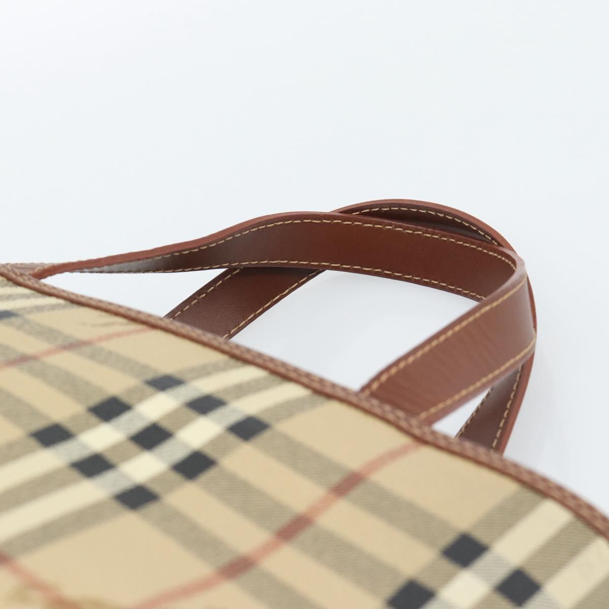 BURBERRY Nova Check Hand Bag PVC Beige Gold Auth 183055V