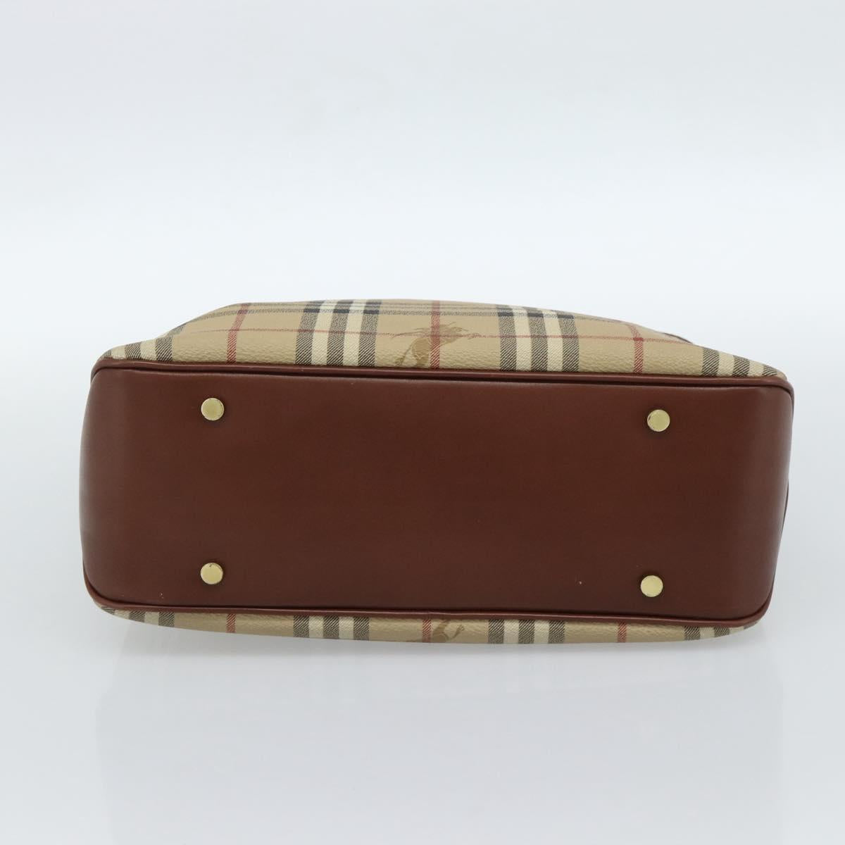 BURBERRY Nova Check Hand Bag PVC Beige Gold Auth 183055V