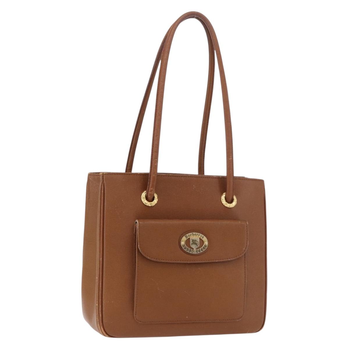 Burberrys Tote Bag Leather Beige Gold Auth 183056