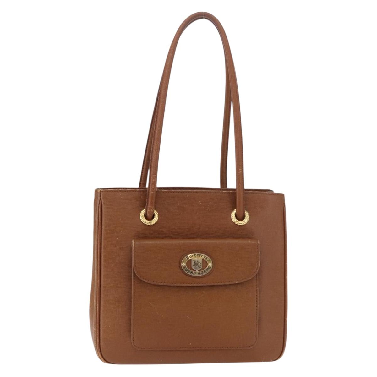 Burberrys Tote Bag Leather Beige Gold Auth 183056