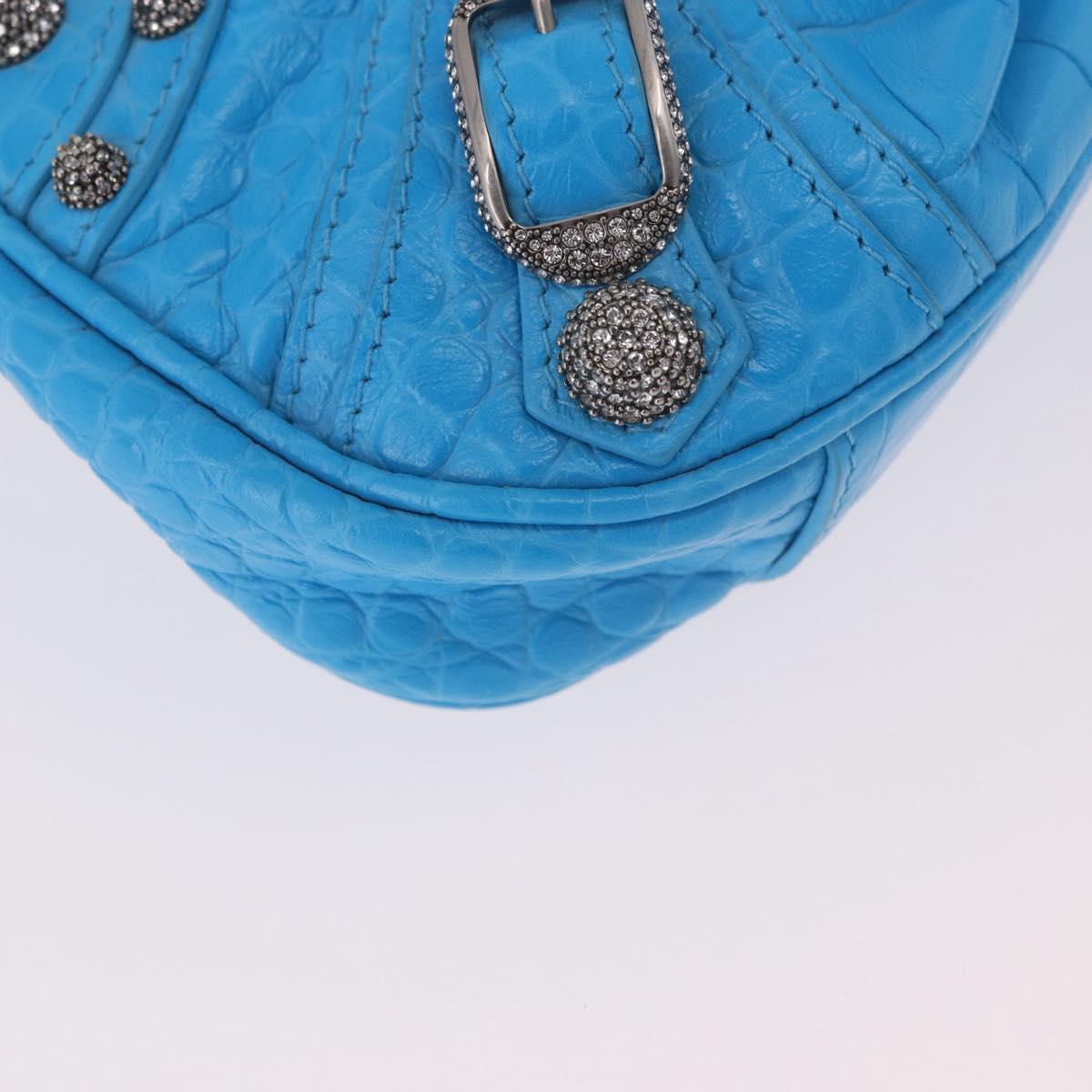 BALENCIAGA Chain Lucagol Mini Bag Leather 2way Blue Silver 695814 Auth 183060M