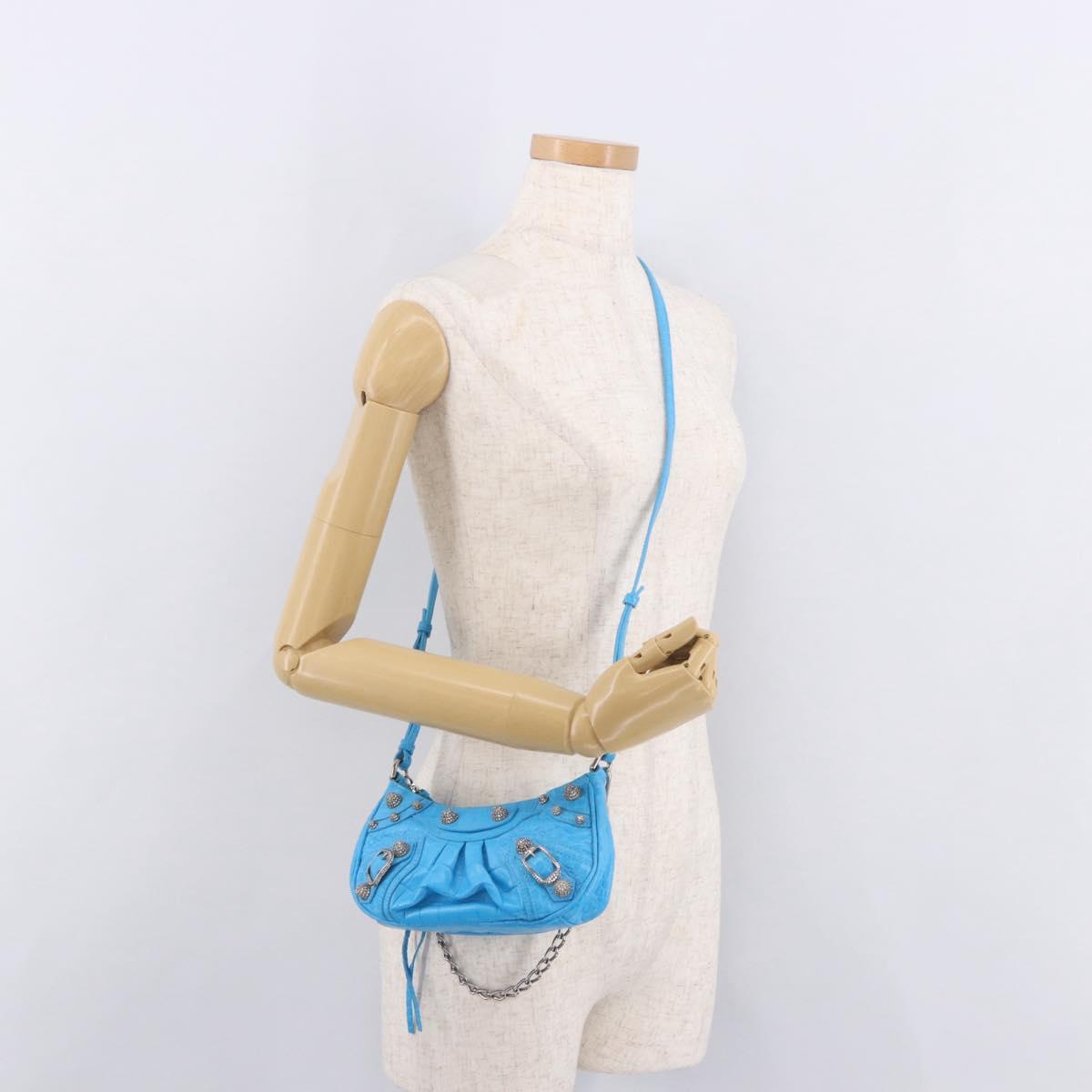 BALENCIAGA Chain Lucagol Mini Bag Leather 2way Blue Silver 695814 Auth 183060M