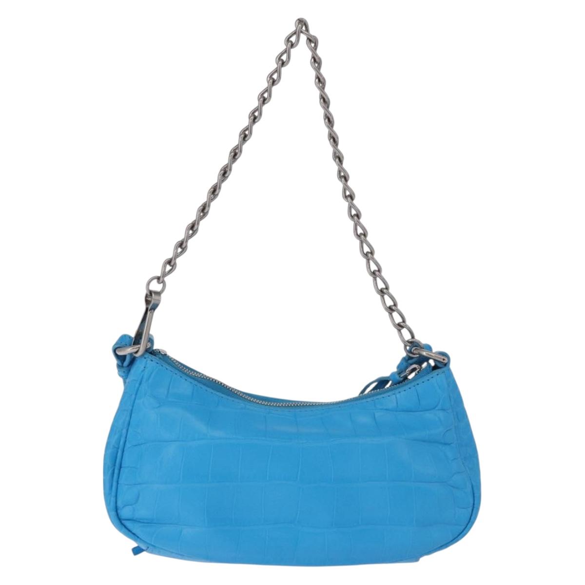 BALENCIAGA Chain Lucagol Mini Bag Leather 2way Blue Silver 695814 Auth 183060M