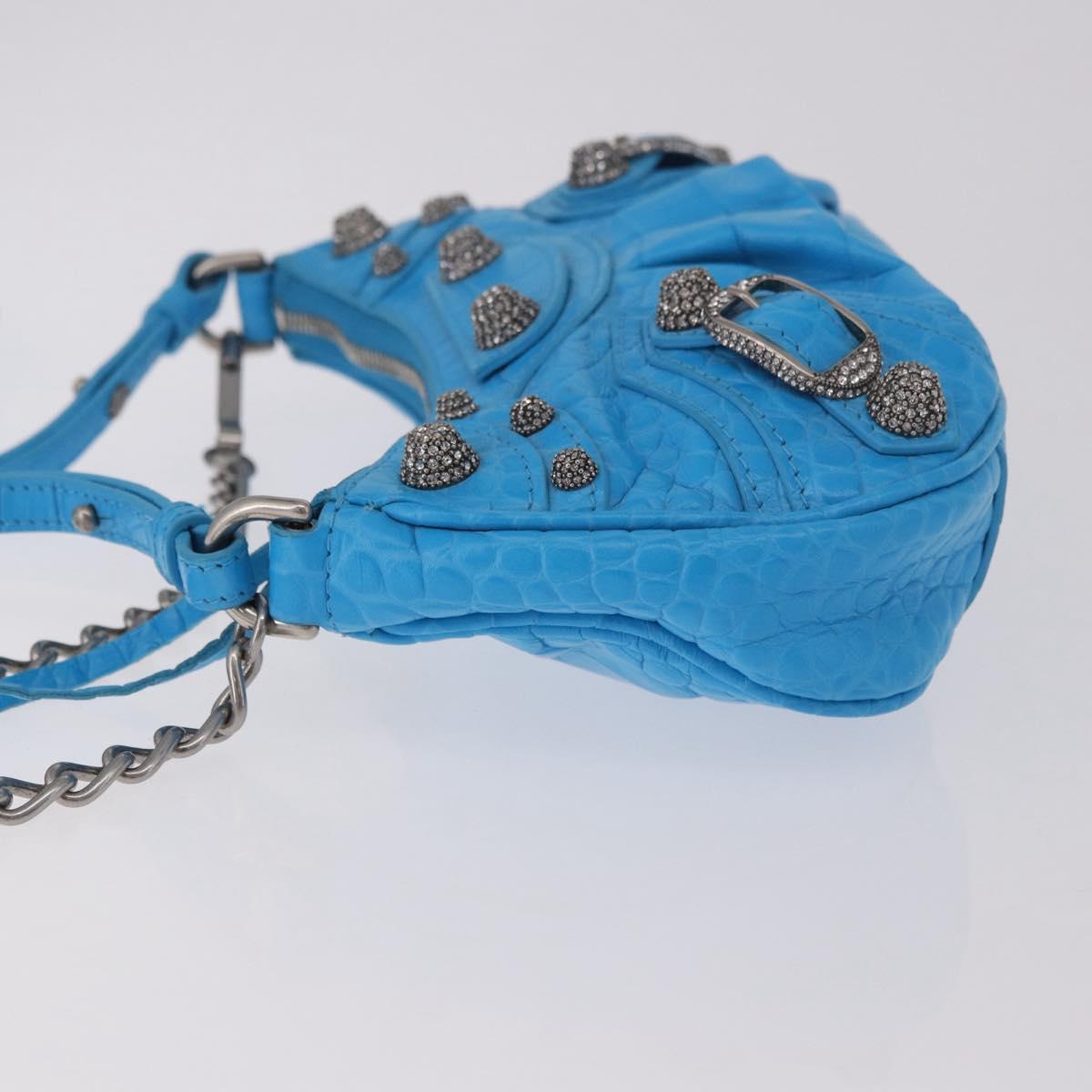 BALENCIAGA Chain Lucagol Mini Bag Leather 2way Blue Silver 695814 Auth 183060M